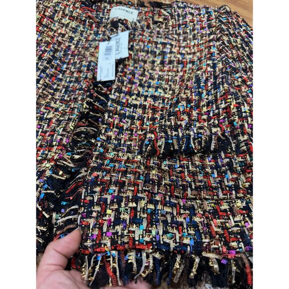 L'AGENCE Angelina Gold black Tweed Plaid Jacket fringe trim size 18 - Picture 11 of 16
